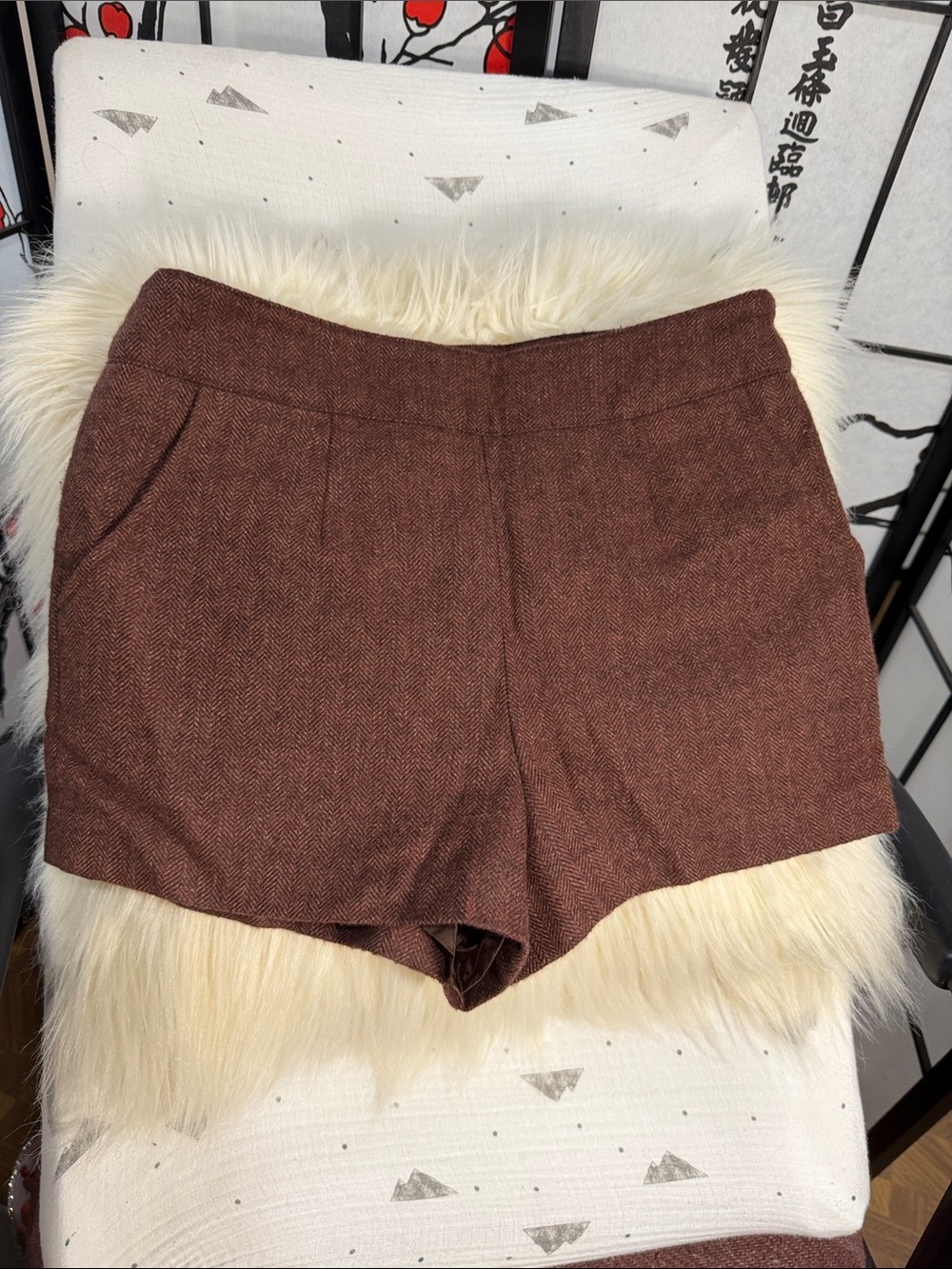Forever 21 Brown Herringbone High-Waist Tailored Shorts